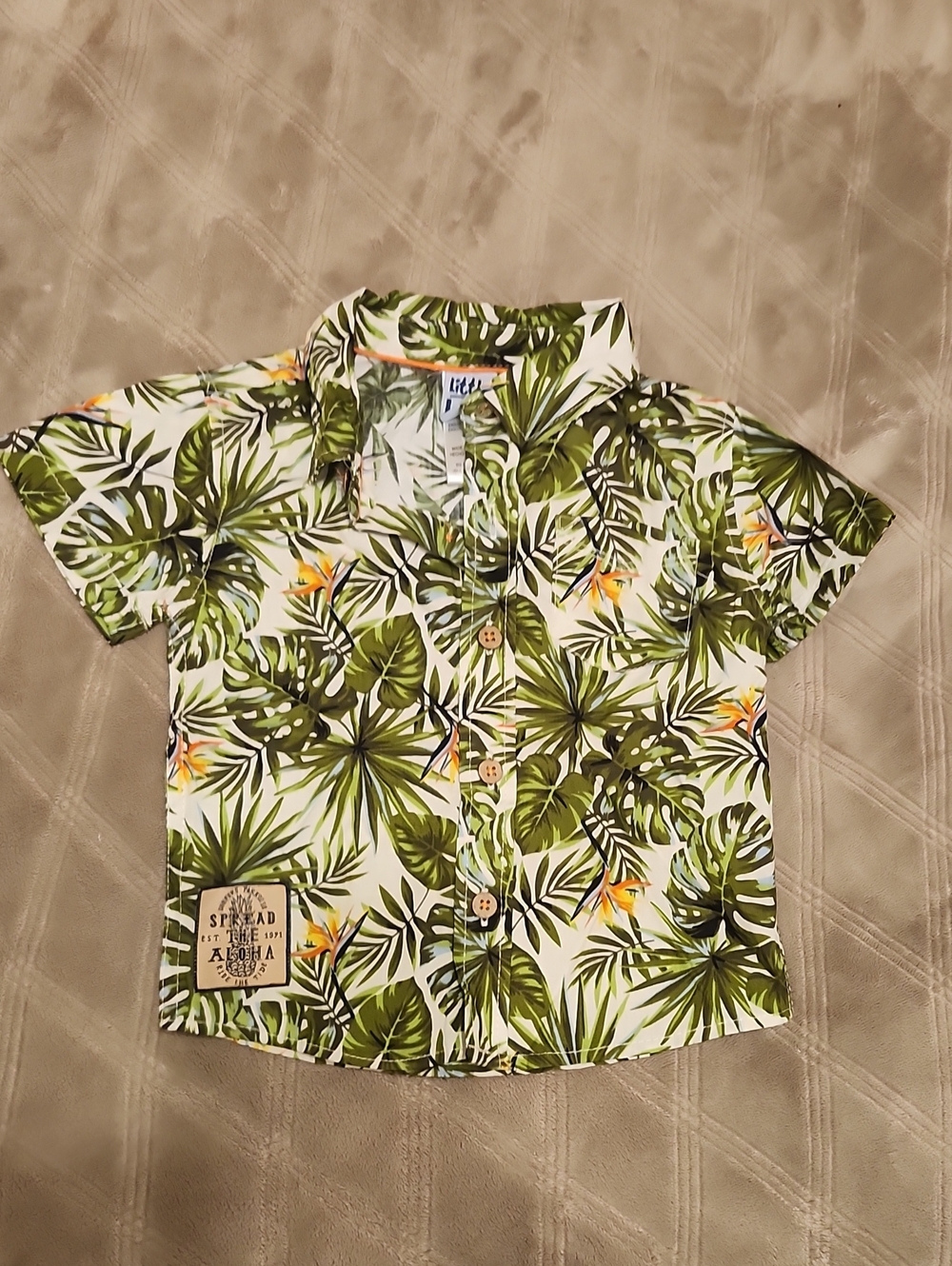 Leaf Print Short-Sleeve Button-Down Shirt for Kids - Green